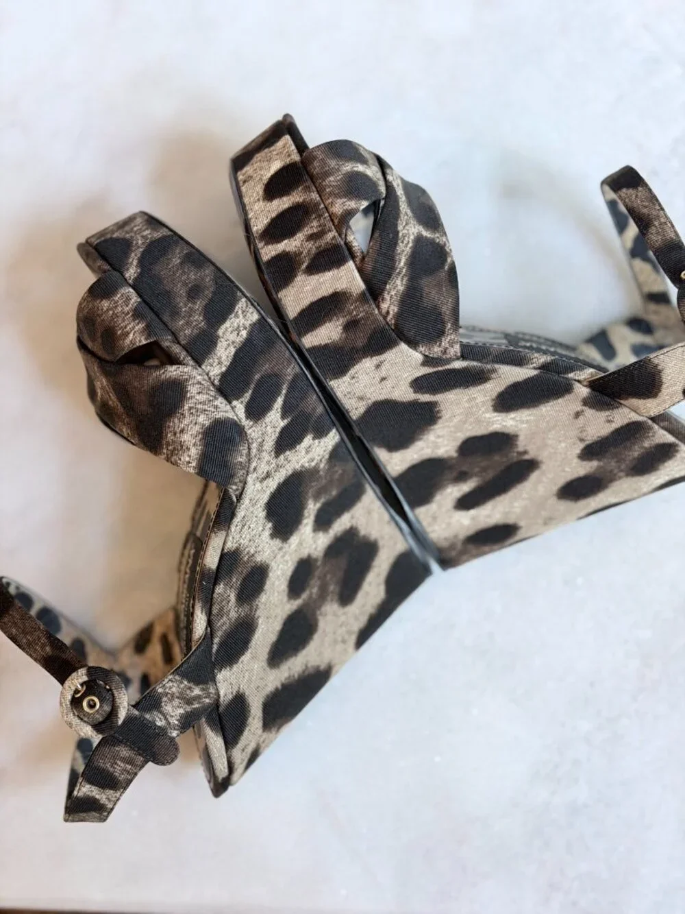 Dolce & Gabbana Leopard Print Canvas Leather Wedge Sandals